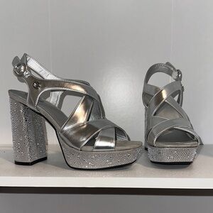 Silver Strappy Platform Heels